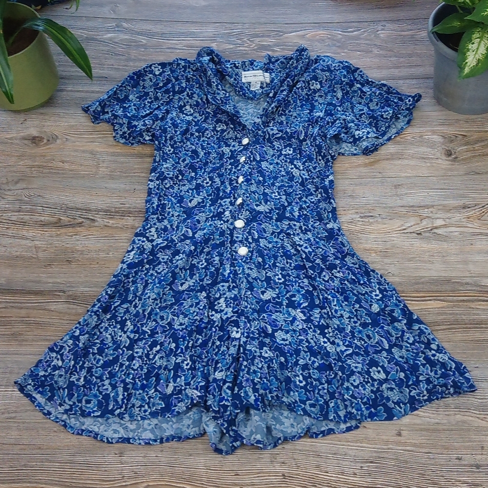 Vintage Rare Floral Unique Retro Button Down Front Romper Jumpsuit